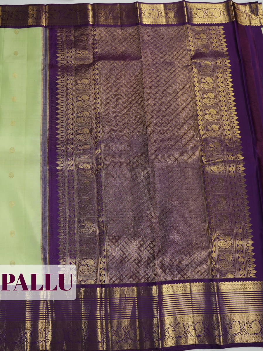 Parrot Green Kanchipuram Saree with Paisley Zari Border