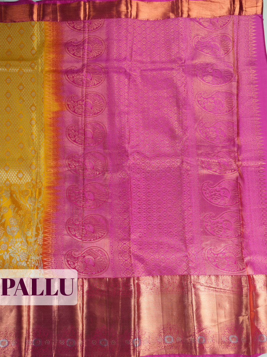 Yellow Tissue Brocade Semi Silk Saree