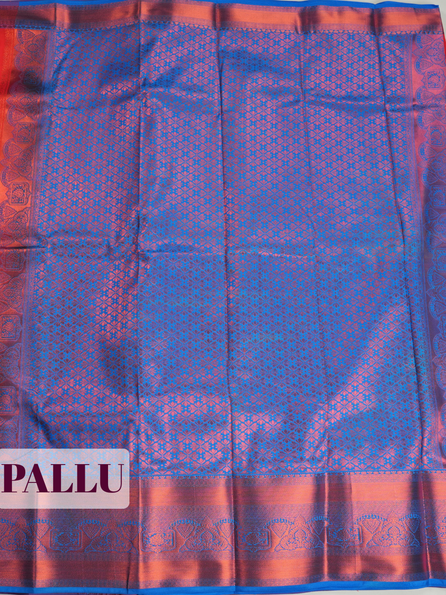 Red Semi Silk Saree with Broad Contrast Woven Zari Border