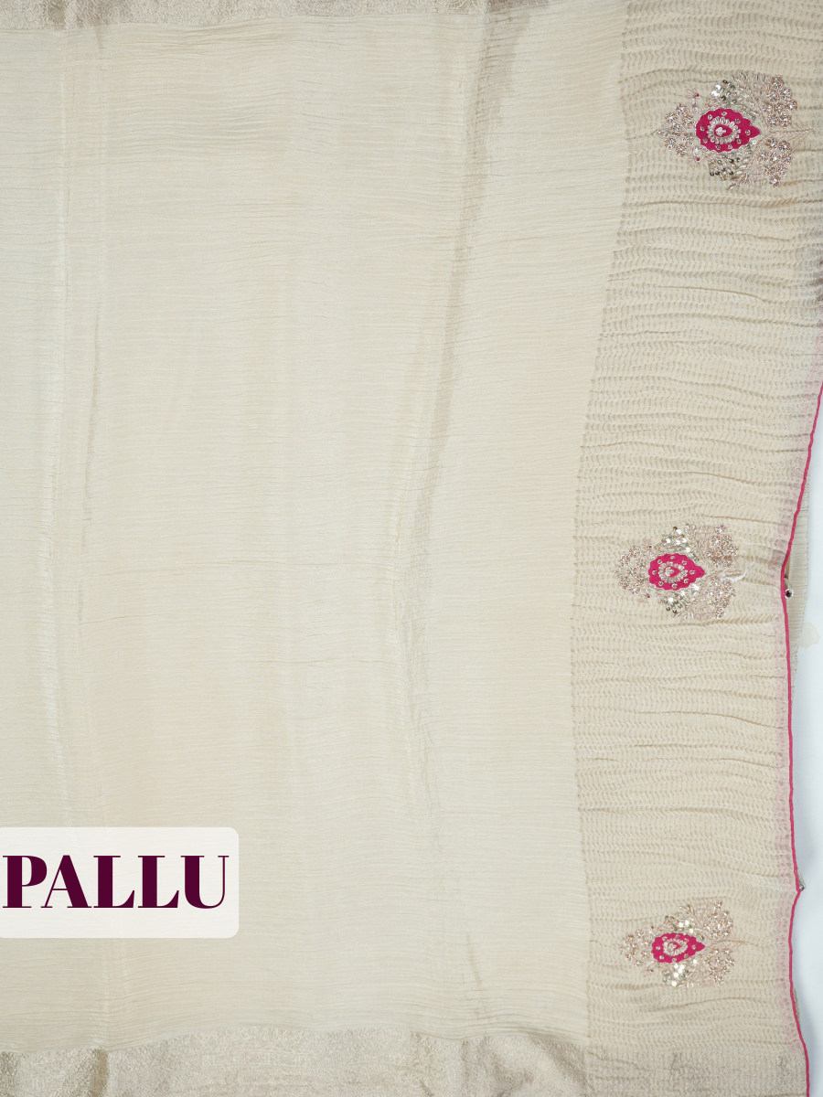 Cream Organza Saree with Embroidered Border