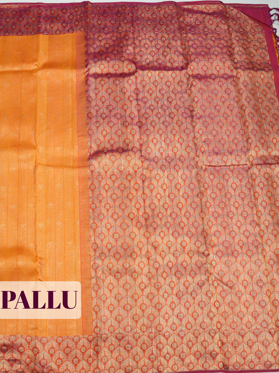 Yellow Kanchipuram Saree with Maroon Contrast Feather Motif Border