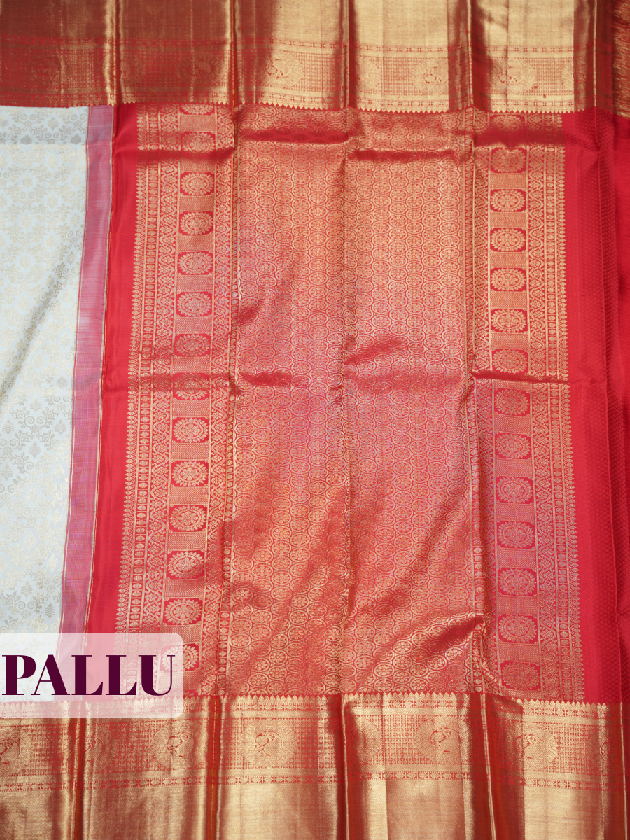 White Pure Kanchivaram Bridal Silk Saree with Floral Zari Brocade