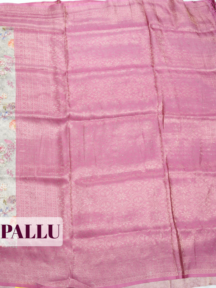Pink Bangalore Sof Silk Saree with Wavy Geometric Brocade Border