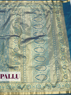 Dark Blue Semi Bridal Kanchipuram Silk Saree with Floral Vine Temple Zari Border