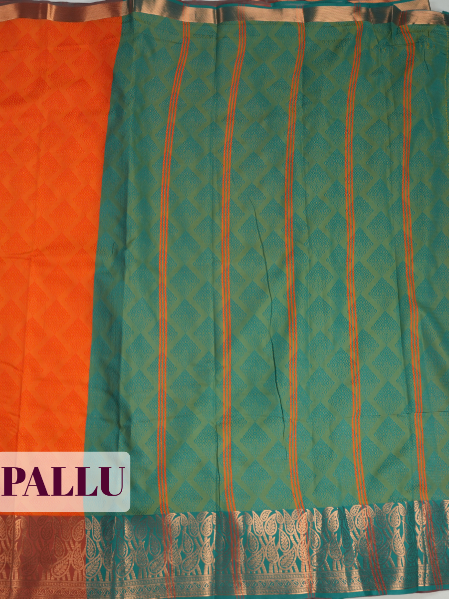 Orange Semi Silk Saree with Medium-Width Contrasting Zari Border