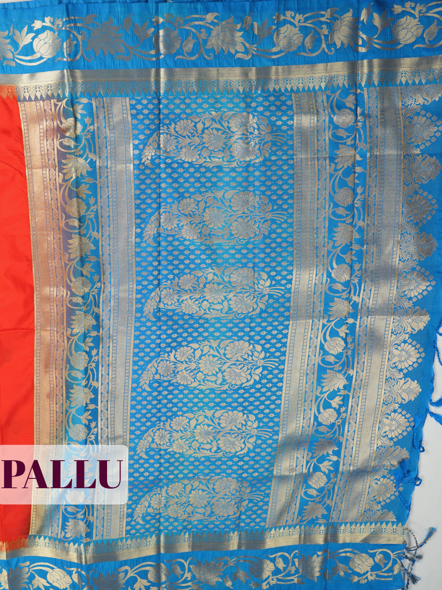 Orange Semi Silk Saree with Flower Design Border