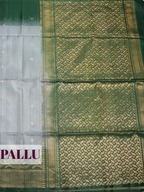 grey Pure Silk Saree with Floral Vine Temple Zari Border