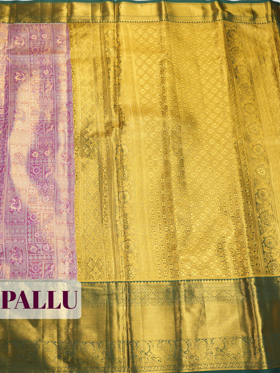 Purple Kanchipuram Tissue silk Saree with Diamond Lattice Zari Border