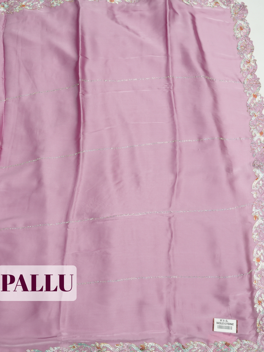 Mauve Pink Satin Fancy Saree with Stone-Studded Border Design
