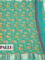 Green Semi Chiffon Saree with Floral Border Design