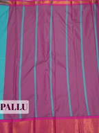 Turquoise Blue Bangalore Silk Saree with Magenta Brocade Pallu and Zari Border
