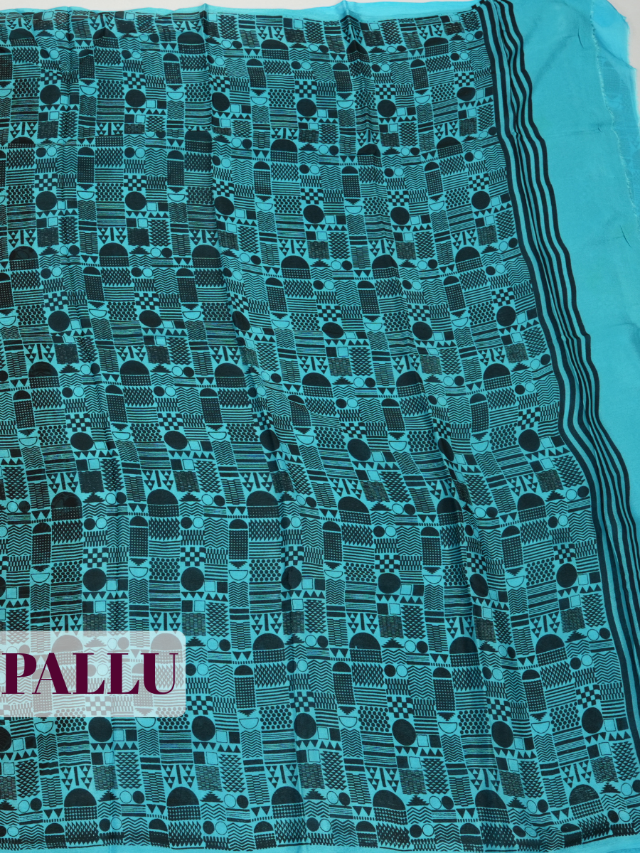Blue Pure Chiffon Saree with Borderless Design