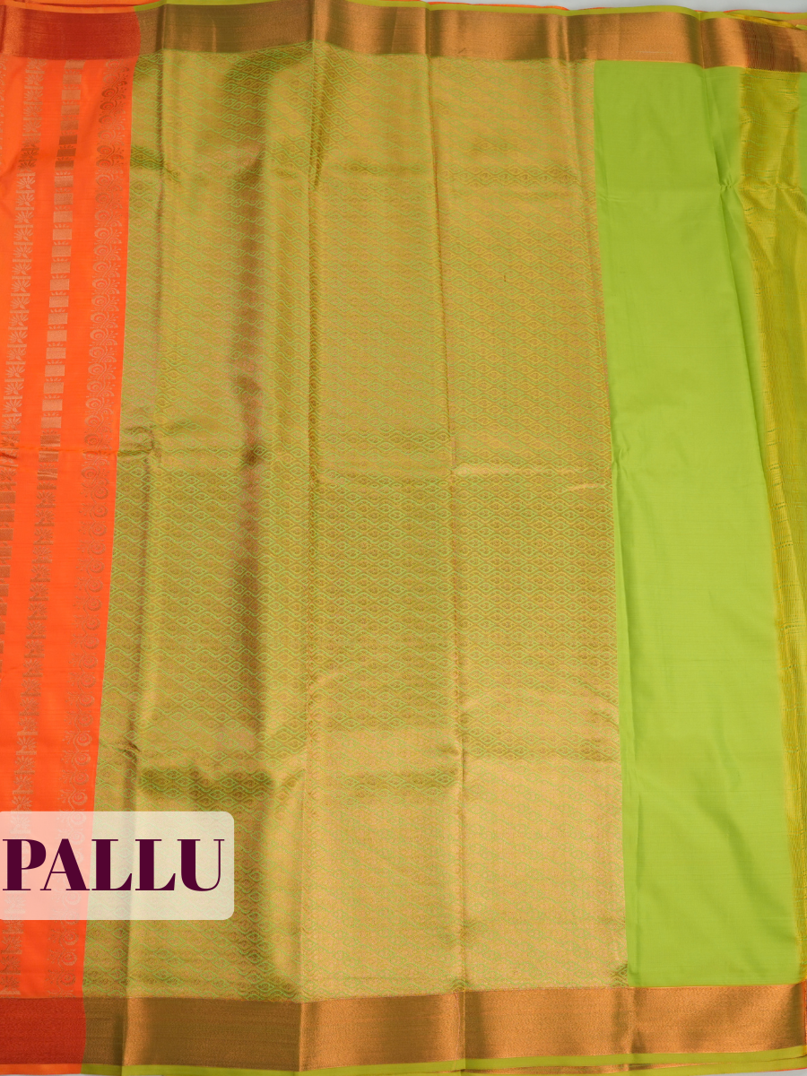 Orange Semi Silk Saree with Medium-Width Zari Kaddi Border