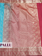 Blue Brocade Kanjivaram Semi Silk Saree with A zari floral paisley border