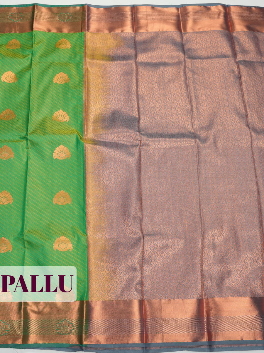 Green Bangalore Semi Silk Saree with Floral Medallion Brocade Border