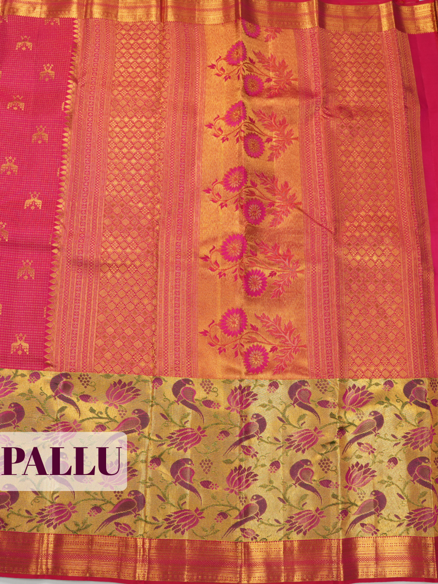 Rani Pink Pure Kanjivaram Bridal Saree with Meenakari Temple Vanasingaram Border