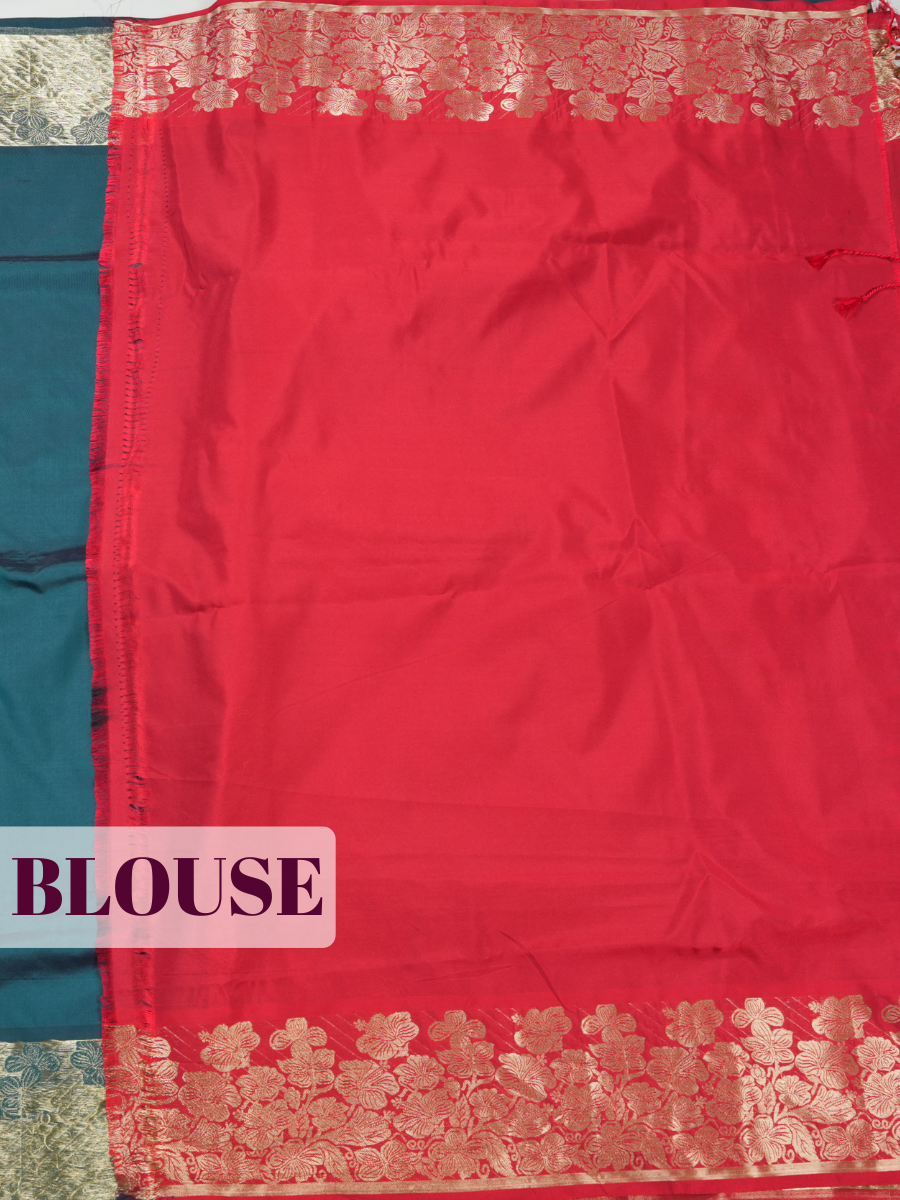 Peacock Blue Semi Soft Silk Saree with Floral Zari Border