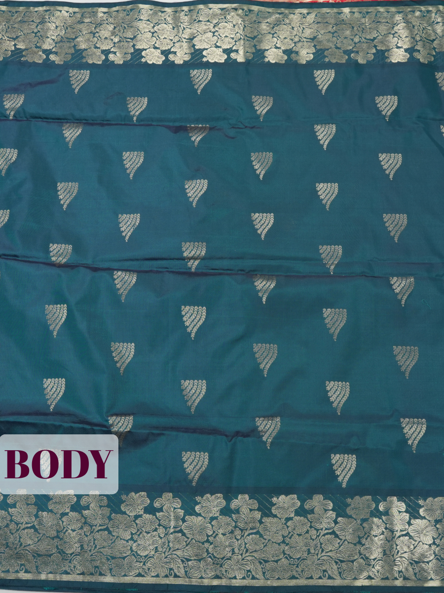 Peacock Blue Semi Soft Silk Saree with Floral Zari Border