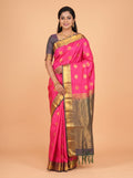 Pink Semi Soft Silk Saree with Leaf Paisley Zari Border