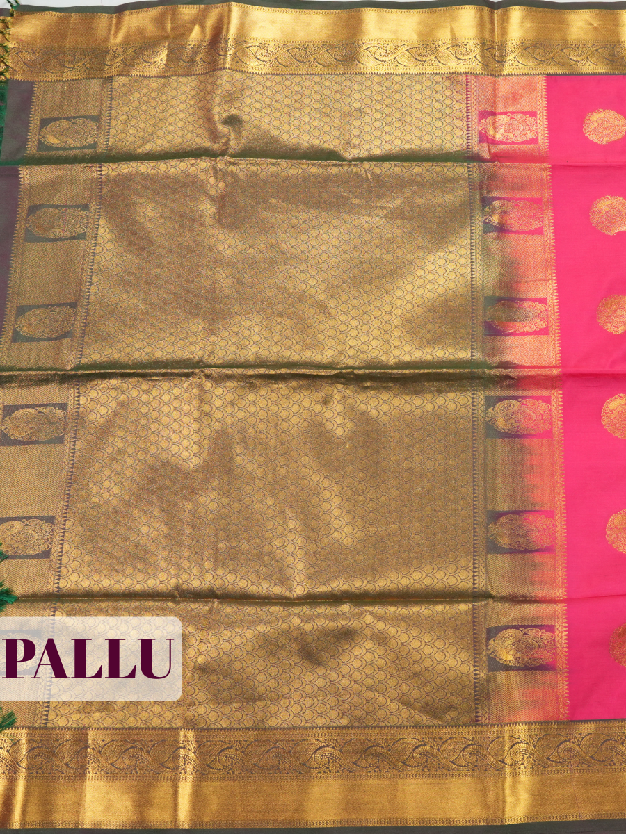 Pink Semi Soft Silk Saree with Leaf Paisley Zari Border