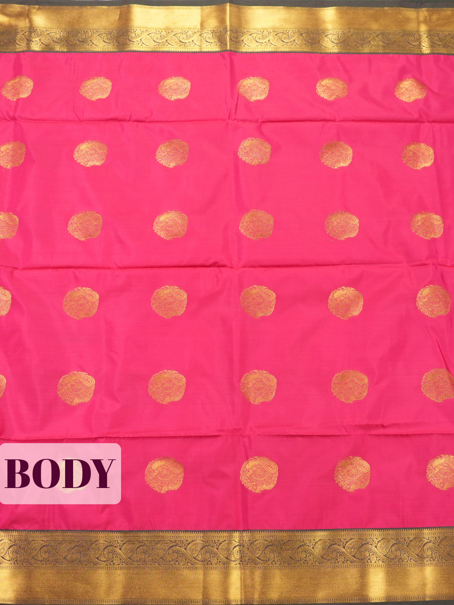 Pink Semi Soft Silk Saree with Leaf Paisley Zari Border